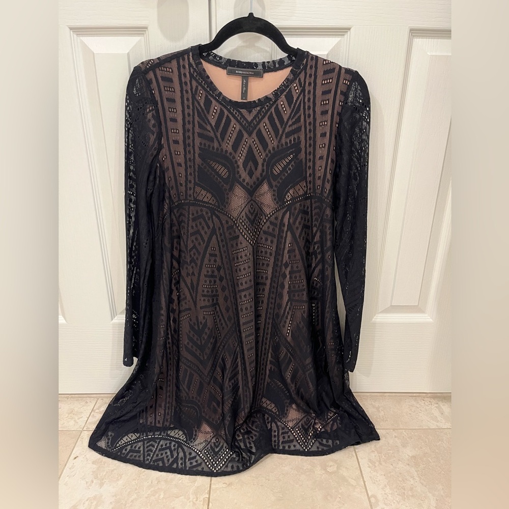 BCBG MaxAzria Natyly Long Sleeve Black and Tan Dress Size S